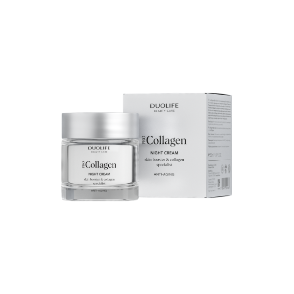 Collagen Night Cream to krem przeznaczony do stosowania na noc o działaniu regenerującym oraz intensywnie nawilżającym. Regularne stosowanie kremu działa liftingująco, poprawiając napięcie, koloryt i kondycję skóry. Zawiera aż 7 rodzajów składników kolagenowych oraz kompleks 5 rodzajów kwasów hialuronowych. Bogata formuła kremu ujędrnia oraz zmniejsza widoczność drobnych linii mimicznych i zmarszczek. Odżywia również skórę dzięki zawartości substancji aktywnych. Kolagen głęboko nawilża, ujędrnia i wyraźnie poprawia elastyczność naskórka.